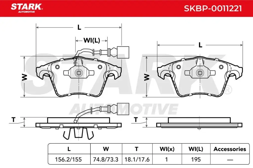FRONT BRAKE PAD - SKBP-0011221, 7H0698151 , 7H0698151A , JZW698151Q , 7H0698151D , 7H0698151C